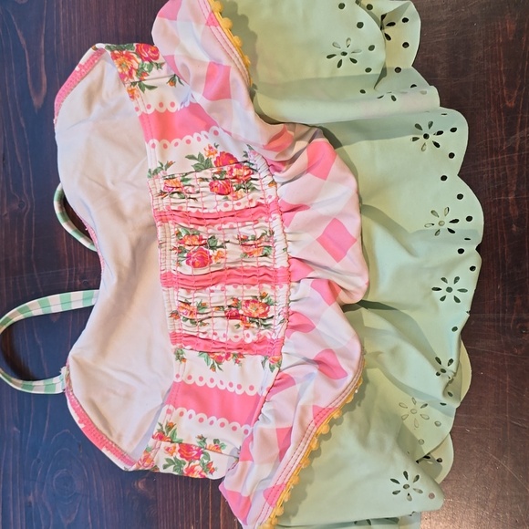Matilda Jane Charming Pink and Green Floral Kids Swim Top - Picture 3 of 3